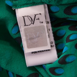 Pre Owned Diane von Furstenberg Green Chevron Spot Printed Silk Georgette Lorelei Two Blouse S