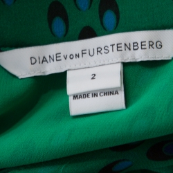 Pre Owned Diane von Furstenberg Green Chevron Spot Printed Silk Georgette Lorelei Two Blouse S