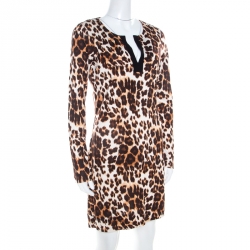 Pre Owned Diane von Furstenberg  Brown Leopard Print Silk Reina Dress M 