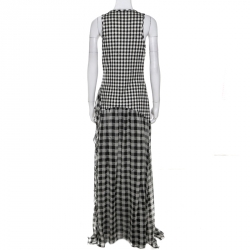 Pre Owned Diane Von Furstenberg Black and White Checkered Silk Davina Maxi Dress M