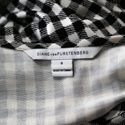 Pre Owned Diane Von Furstenberg Black and White Checkered Silk Davina Maxi Dress M