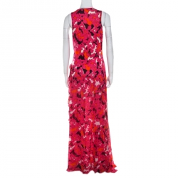 Pre Owned Diane Von Furstenberg Pink Silk Eden Garden Printed Davina Maxi Dress L