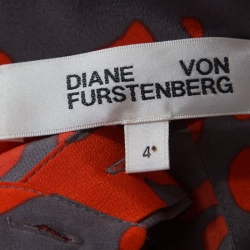 Pre Owned Diane Von Furstenberg Orange and Grey Brulon Graphic Printed Silk Maxi Dress S
