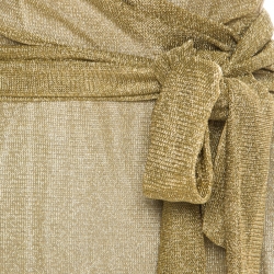 Pre Owned Diane Von Furstenberg Metallic Gold Knit Sleeveless Maxi Wrap Dress M