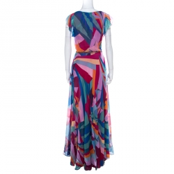 Pre Owned Diane Von Furstenberg Multicolor Silk Chiffon Maupiti Wrap Dress L