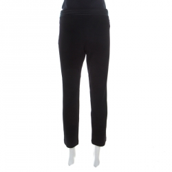 Pre Owned Diane von Furstenberg Black Wool Knit Satin Trim Dean Cropped Trousers L