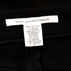 Pre Owned Diane von Furstenberg Black Wool Knit Satin Trim Dean Cropped Trousers L