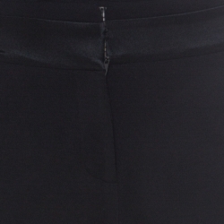 Pre Owned Diane von Furstenberg Black Wool Knit Satin Trim Dean Cropped Trousers L