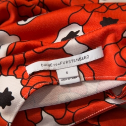 Pre Owned Diane Von Furstenberg Orange Printed Silk Jersey Tie Waist Shina Dress M