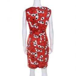 Pre Owned Diane Von Furstenberg Orange Printed Silk Jersey Tie Waist Shina Dress M