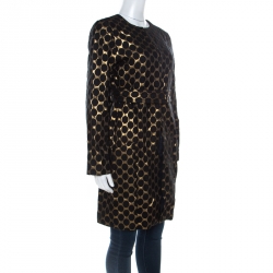 Pre Owned Diane von Furstenberg Black & Gold Jacquard Gami Coat M