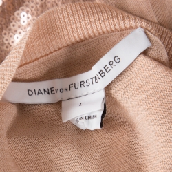 Pre Owned Diane Von Furstenberg Blush Pink Sequinned Silk Full Sleeve Blend Jersey Top L