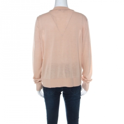 Pre Owned Diane Von Furstenberg Blush Pink Sequinned Silk Full Sleeve Blend Jersey Top L