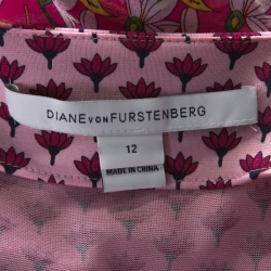 Pre Owned Diane Von Furstenberg Pink Silk Jersey & Chiffon Floral Print Nieves Wrap Dress L