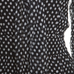 Pre Owned Diane von Furstenberg Black Dot Print Silk Tie Neck Detail Arabella Dress M