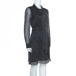 Pre Owned Diane von Furstenberg Black Dot Print Silk Tie Neck Detail Arabella Dress M
