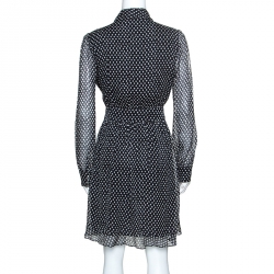 Pre Owned Diane von Furstenberg Black Dot Print Silk Tie Neck Detail Arabella Dress M