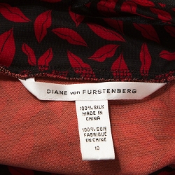Pre Owned Diane Von Furstenberg Red Printed Silk Strapless Baby Jane Dress L