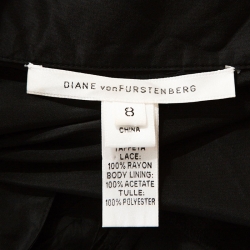 Pre Owned Diane Von Furstenberg Black Silk Taffeta Lace Trim Costa Wrap Dress M