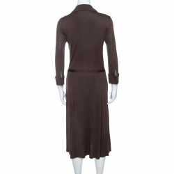 Pre Owned Diane Von Furstenberg Brown Jersey Tie Waist Eli Shirt Dress M
