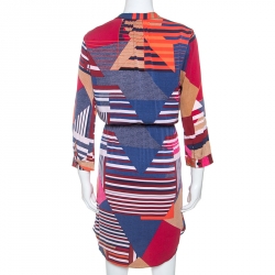 Pre Owned Diane Von Furstenberg Multicolor Geometric Print Silk Freya Dress L