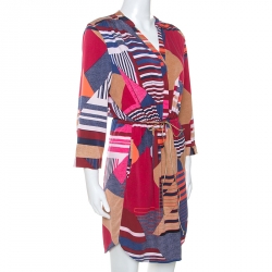 Pre Owned Diane Von Furstenberg Multicolor Geometric Print Silk Freya Dress L