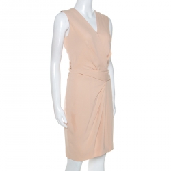 Pre Owned Diane Von Furstenberg Butter Cream Crepe Ruched Detail Beyatta Dress S