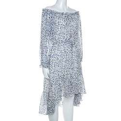 Pre Owned Diane Von Furstenberg White Printed Silk Off Shoulder Camila Dress S