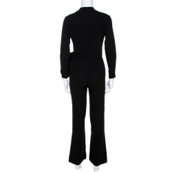 Pre Owned Diane Von Furstenberg Black Crepe Belted Jumpsuit XS 