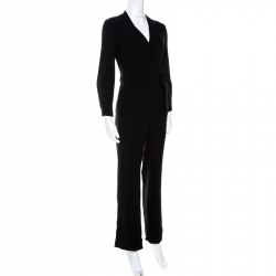 Pre Owned Diane Von Furstenberg Black Crepe Belted Jumpsuit XS 