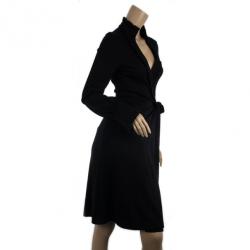 Pre Owned Diane Von Furstenburg Black Wool Wrap Dress S