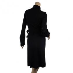 Pre Owned Diane Von Furstenburg Black Wool Wrap Dress S