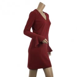 Pre Owned Diane Von Furstenburg Red Hazina V-neck Long Sleeve Dress M