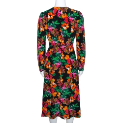 Pre Owned Diane von Furstenberg Black Floral Print Silk Midi Dress M