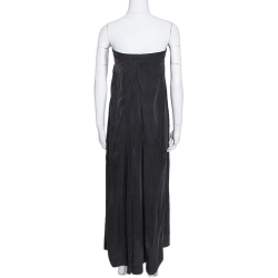 Pre Owned Diane Von Frustenberg Black Coated Silk Strapless Maxi Dress M
