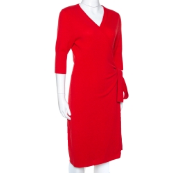 Pre Owned Diane Von Furstenberg Red Cashmere Coen Wrap Dress L