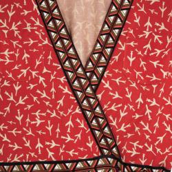 Pre Owned Diane von Furstenberg "Lucinda" Red Airplane Print Silk Wrap Dress L