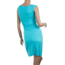 Pre Owned Diane Von Furstenberg Aqua Celosa Cotton Wrap Dress XXS