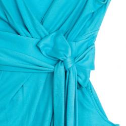 Pre Owned Diane Von Furstenberg Aqua Celosa Cotton Wrap Dress XXS