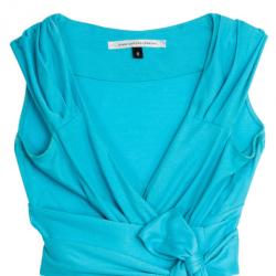 Pre Owned Diane Von Furstenberg Aqua Celosa Cotton Wrap Dress XXS