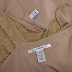 Pre Owned Diane Von Furstenberg Metallic Gold Mesh Zinthia Dress