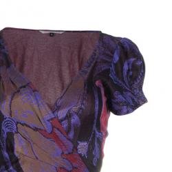 Pre Owned Diane Von Furstenberg Burgundy Floral Print Wrap Dress M