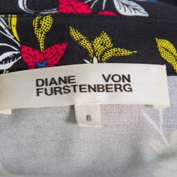 Pre Owned Diane Von Furstenberg Black Floral Printed Silk Camden Wrap Dress M
