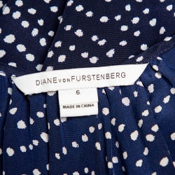 Diane Von Furstenberg Navy Blue and White Dotted Silk Belted Eva Jumpsuit M