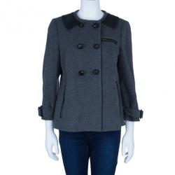 Pre Owned Diane Von Furstenberg Grey Peabody Leather Trimmed Coat M