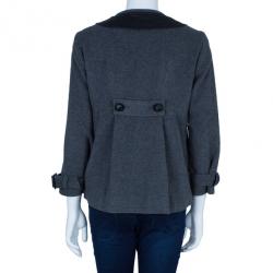 Pre Owned Diane Von Furstenberg Grey Peabody Leather Trimmed Coat M