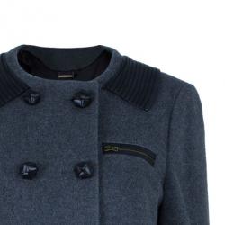 Pre Owned Diane Von Furstenberg Grey Peabody Leather Trimmed Coat M