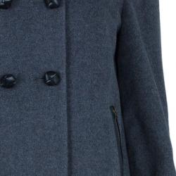 Pre Owned Diane Von Furstenberg Grey Peabody Leather Trimmed Coat M