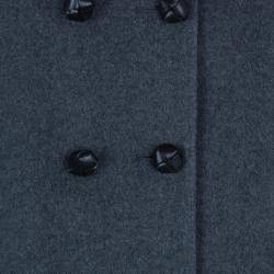 Pre Owned Diane Von Furstenberg Grey Peabody Leather Trimmed Coat M