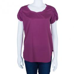 Pre Owned Diane Von Furstenberg Clemence Pleated Sleeve Fuchsia Top M